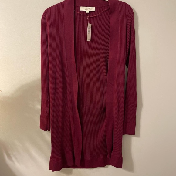 LOFT Women's Deep Red Open Cardigan - Picture 1 of 4